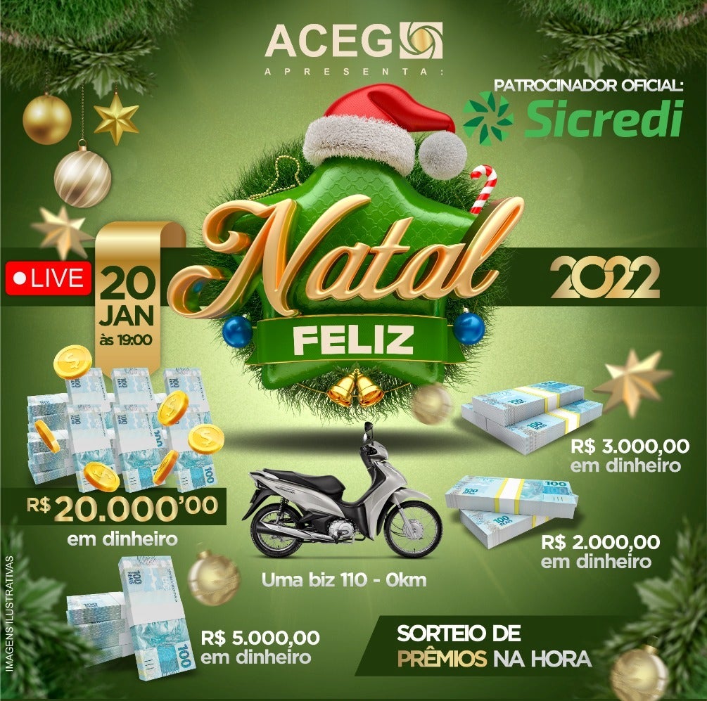 ACEG prorrogou o sorteio da Promoção Natal Feliz da 2022