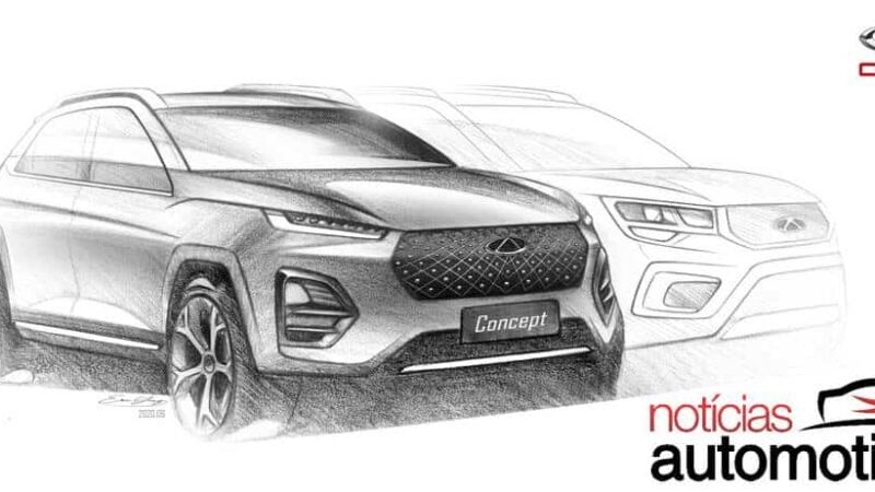 Chery Tiggo 3x aparece em esboço ao lado do Tiggo 2