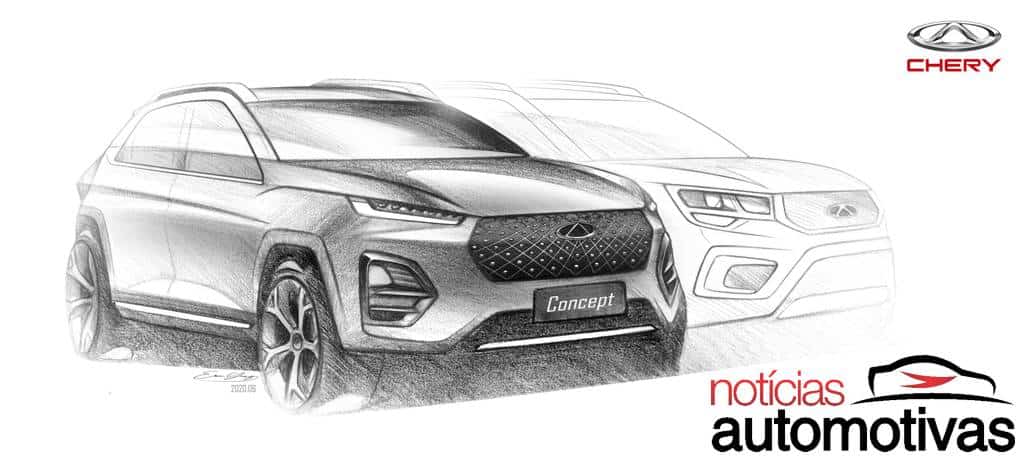 Chery Tiggo 3x aparece em esboço ao lado do Tiggo 2