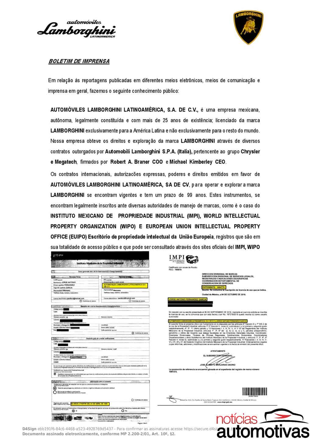 Direito de resposta Lamborghini Latino America