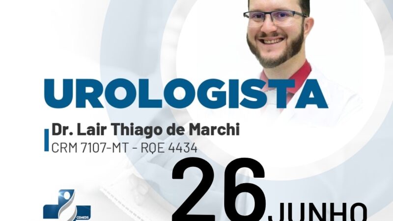 O Urologista Dr Lair Tiago de Marchi estará atendendo neste sábado no Centro Médico Domingos Salomão