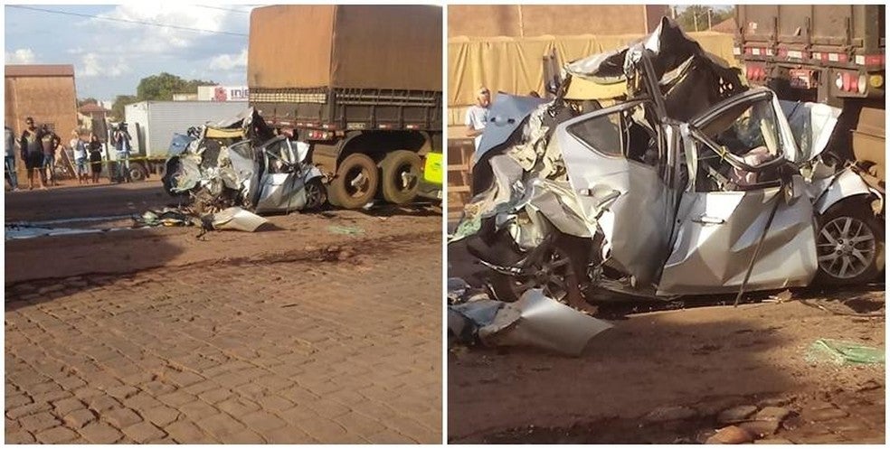 Mulher sai praticamente ilesa após ter carro esmagado entre duas carretas