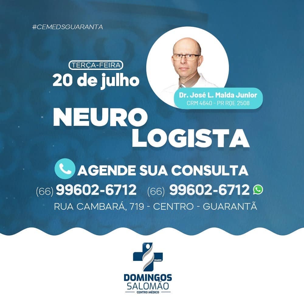 O Neurologista Dr. José Luis Maida estará atendendo dia 20 de julho (terça-feira) no Centro Médico Domingos Salomão