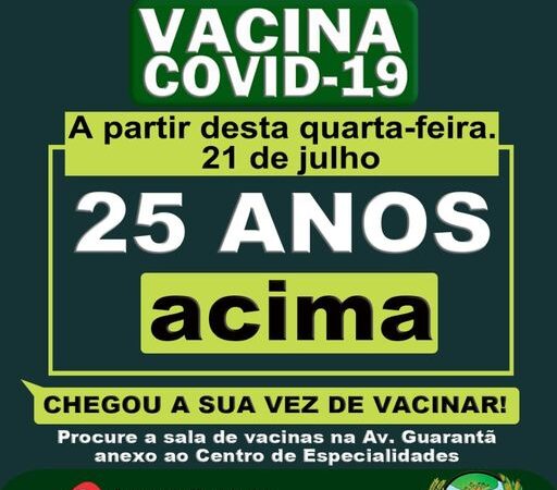 Guarantã do Norte inicia vacinação contra o Covid 19 para pessoas de 25 anos acima