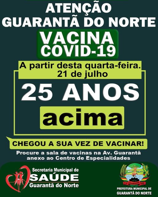 Guarantã do Norte inicia vacinação contra o Covid 19 para pessoas de 25 anos acima