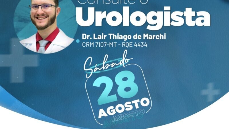 O Urologista Dr. Lair Tiago  estará atendendo no dia 28 de Agosto em Guarantã do Norte
