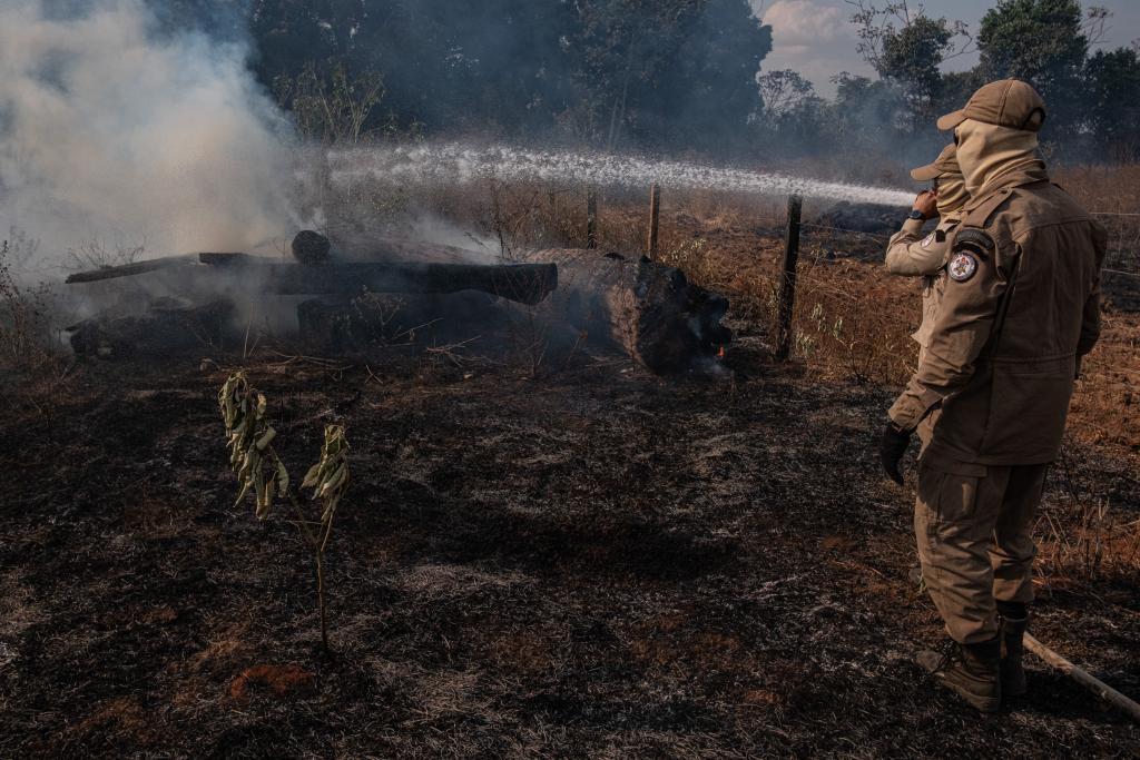 Corpo de Bombeiros é acionado para conter incêndio dentro de propriedade rural em Poconé