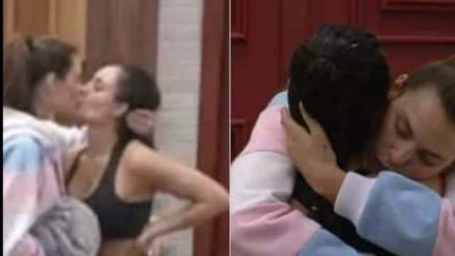 Dayane e Aline trocam selinho e dão início à pegação no reality rural