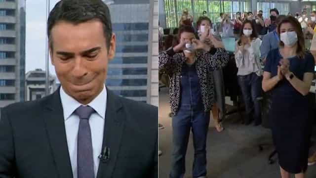 Cesar Tralli se despede do SP1 com choro e aplauso da equipe