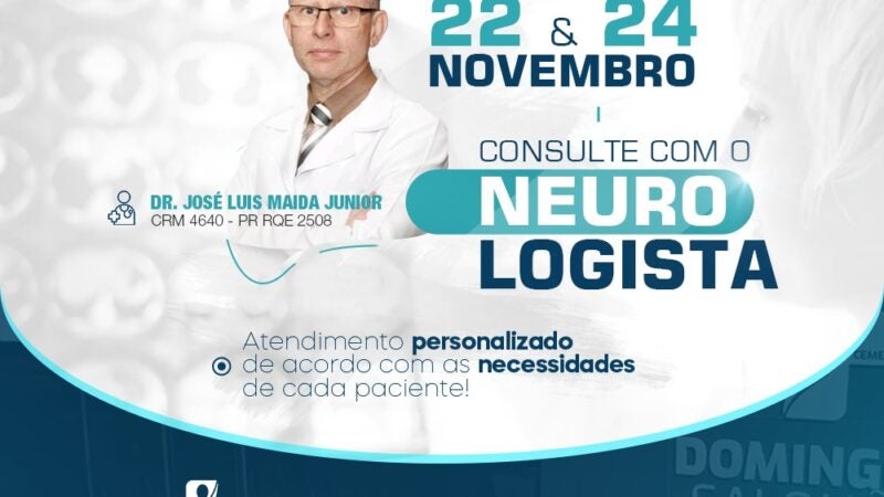 Neurologista Dr. José Luis Maida estará atendendo dia 22 e 24 de Novembro no Centro Médico Domingos Salomão