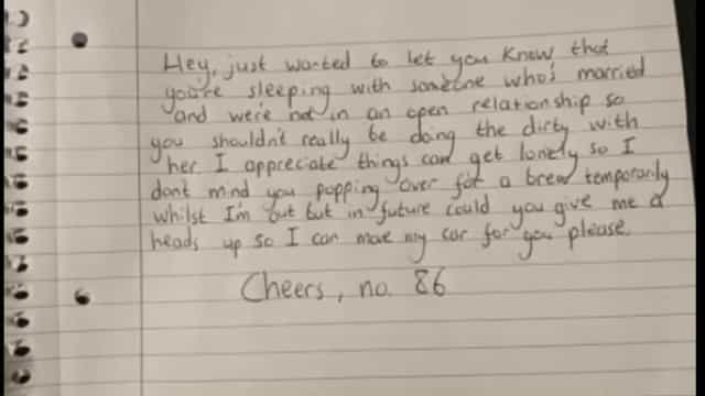 Bilhete "cordial" de homem a amante da mulher torna-se viral