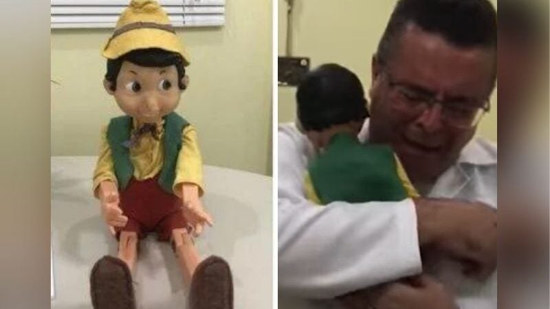 Filho realiza sonho de infância do pai com boneco do Pinóquio; vídeo