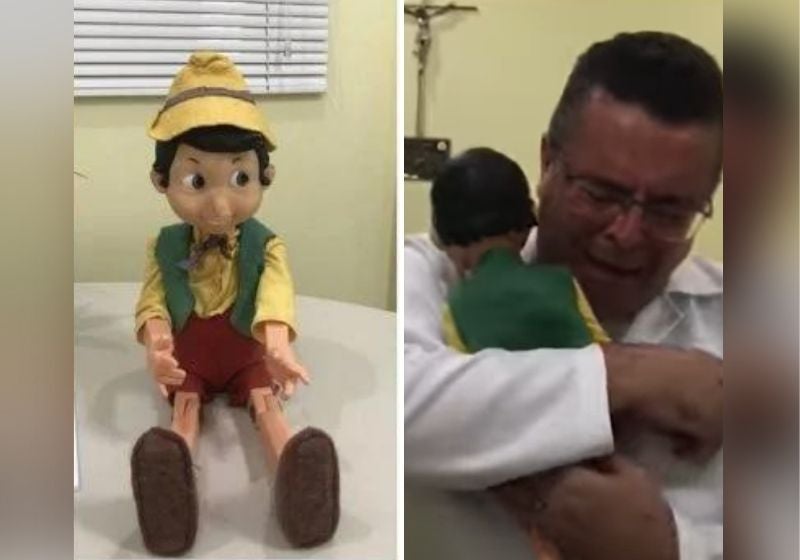 Filho realiza sonho de infância do pai com boneco do Pinóquio; vídeo