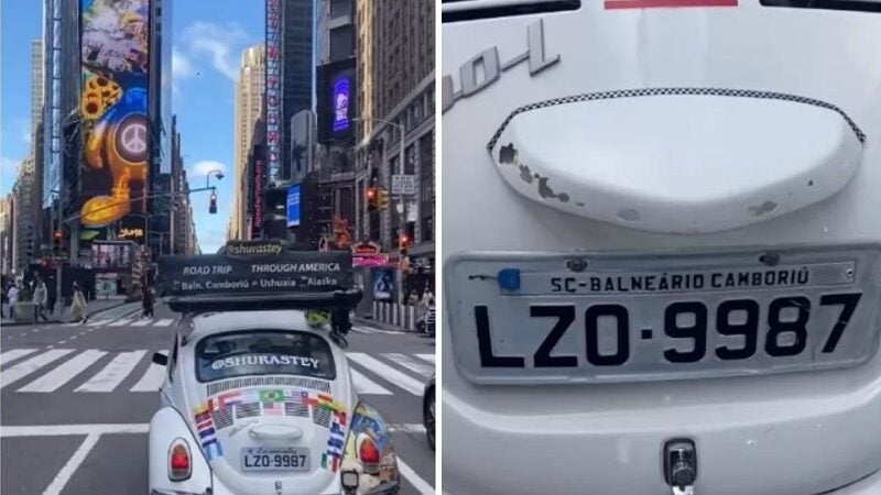 Fusca de SC chega em Nova York e faz sucesso na Times Square
