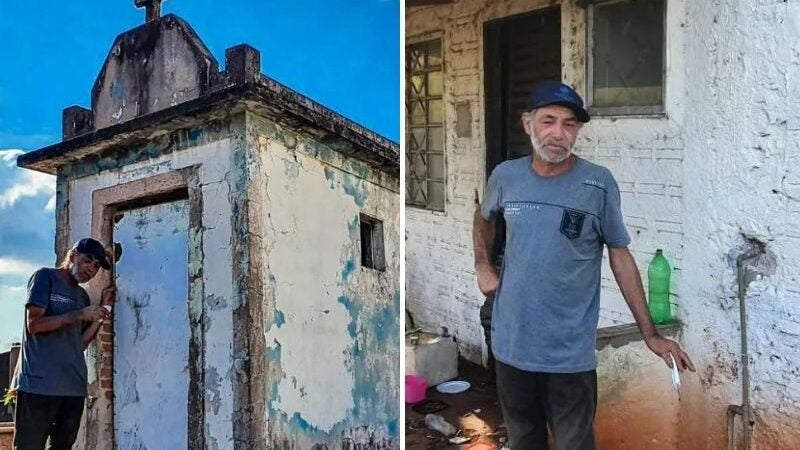 Homem ganha casa após 15 anos dormindo em sepultura no Paraná