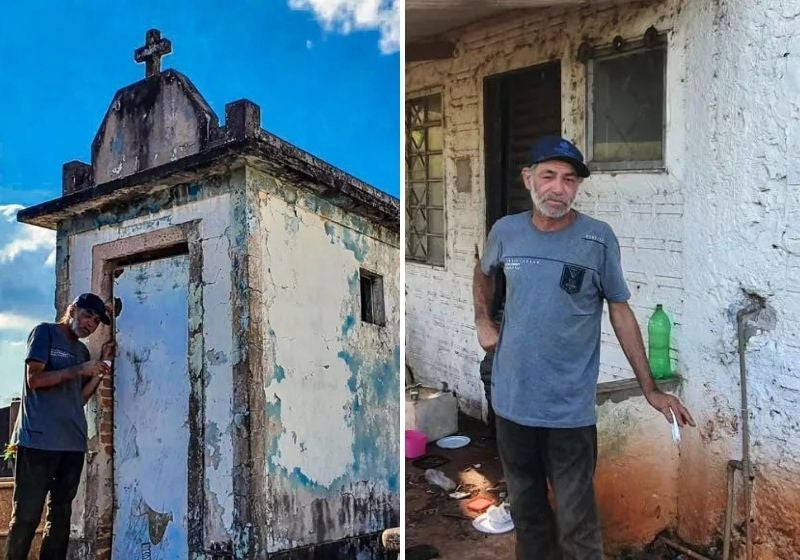 Homem ganha casa após 15 anos dormindo em sepultura no Paraná