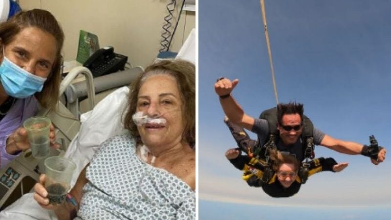 Idosa de 80 anos vence Covid e salta de paraquedas para comemorar
