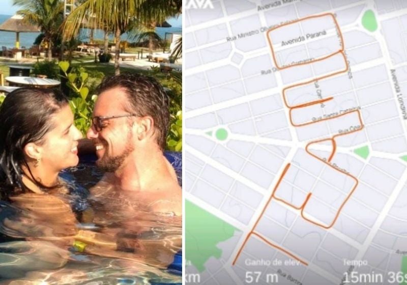Homem escreve “Amor, te amo” em app de rota para aniversário da esposa