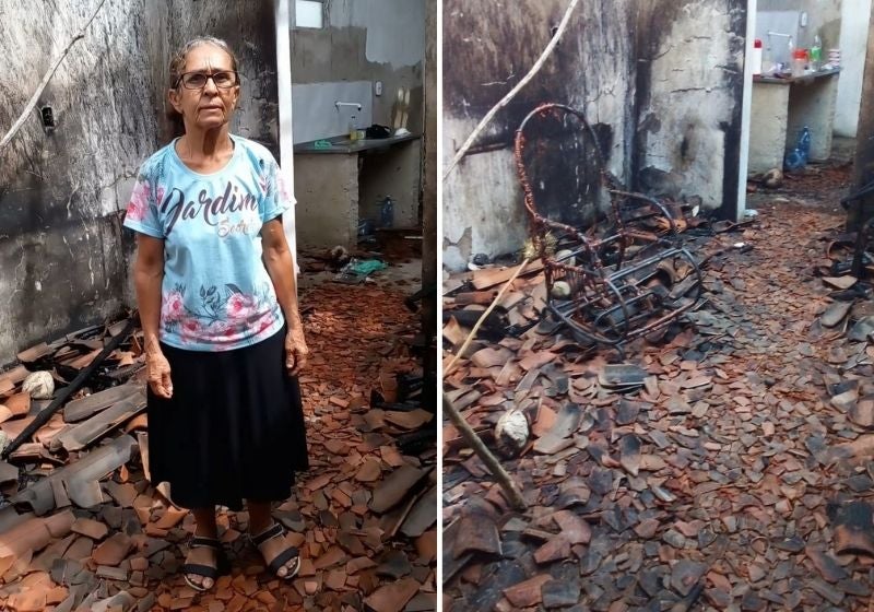Idosa tem casa incendiada pelo filho que tem esquizofrenia e ganha ajuda de internautas