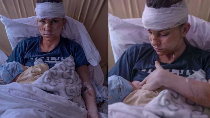 Mãe ucraniana usa o próprio corpo e salva bebê de bombardeios