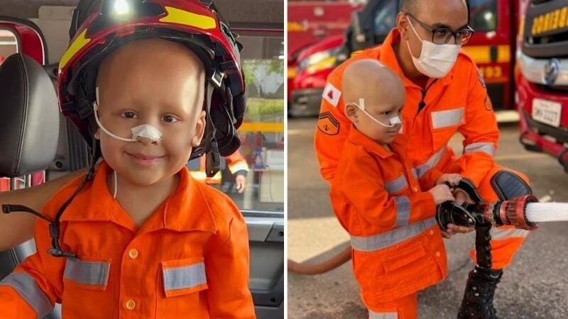 Menino com leucemia realiza sonho e ganha “dia de bombeiro” em BH