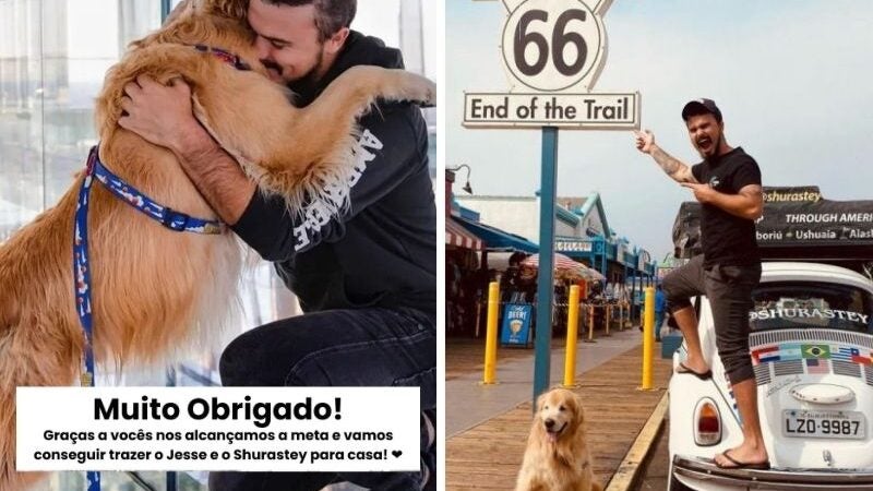 Internautas levantam dinheiro para trazer influencer e cão que viajavam de fusca pelo mundo