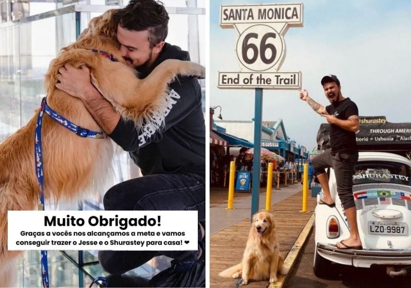 Internautas levantam dinheiro para trazer influencer e cão que viajavam de fusca pelo mundo