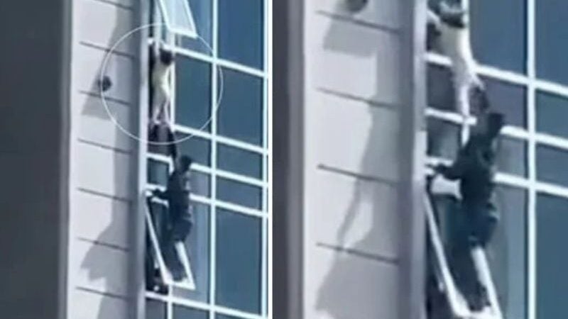 Homem escala prédio e salva criança pendurada em janela do 8º andar: VÍDEO