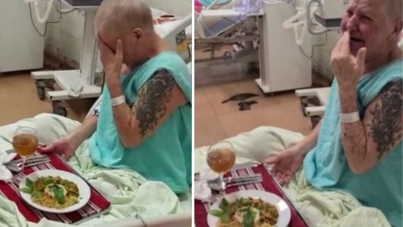 Paciente internada há 4 meses ganha strogonoff surpresa de enfermeiros. Vídeo