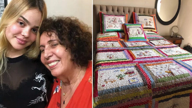 Avó borda colcha com desenhos da neta surpreende no aniversário