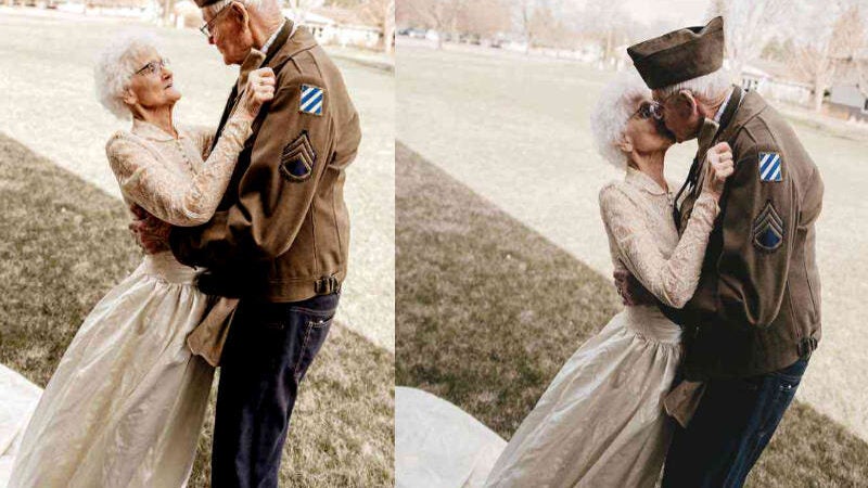 Avó de 87 usa vestido de casamento de 70 anos atrás em fotos da neta