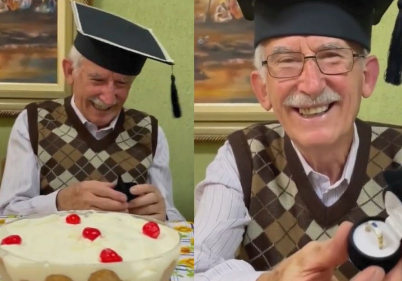 Com 1º salário, neta realiza sonho antigo do avô: anel de formatura [VÍDEO]