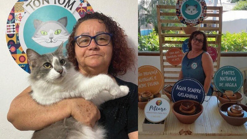 Pernambucana empreende com fontes para gatos e a inspiração dela emociona