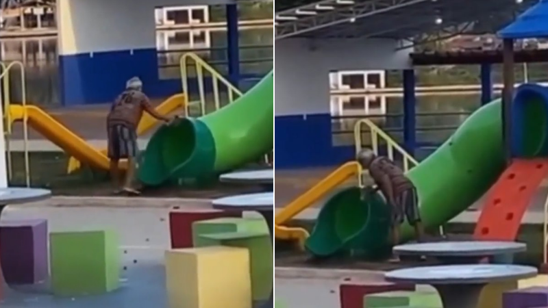 Idoso é filmado limpando playground no Maranhão e boa ação viraliza