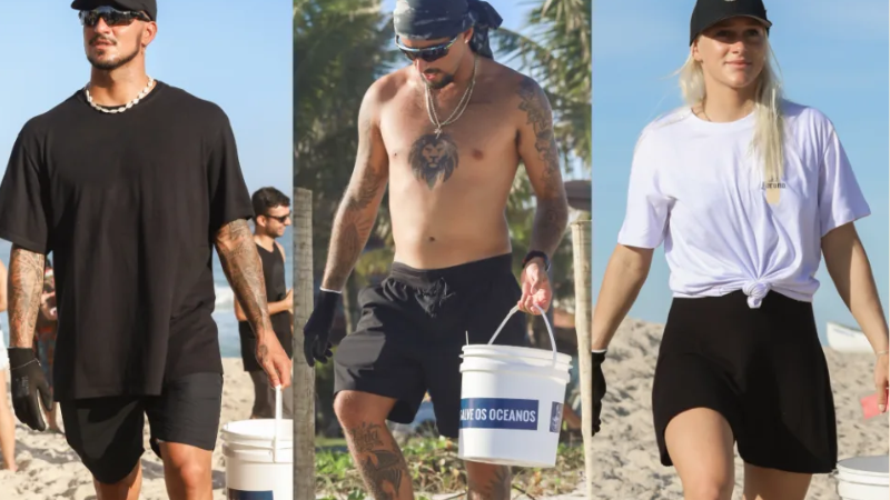 Medina, Filipinho e Tati lideram ação de limpeza de praia em Saquarema