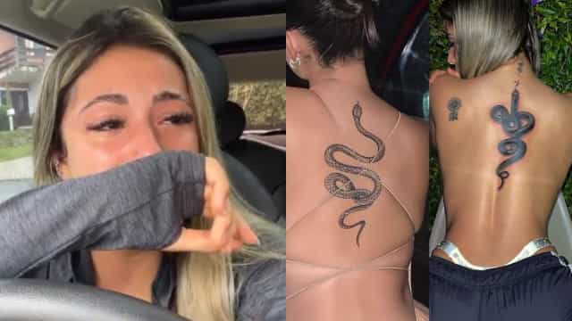 Estrela do TikTok chora após ver resultado de tatuagem