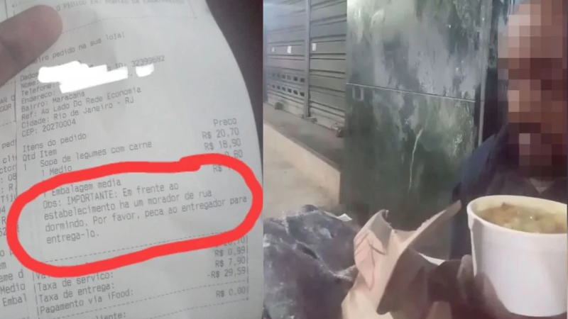 Cliente pede sopa por app e manda entregar a sem-teto com frio na rua