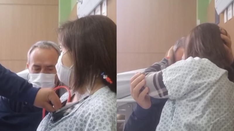 Pai chora ao ouvir coração de filha pela 1ª vez após transplante: VÍDEO