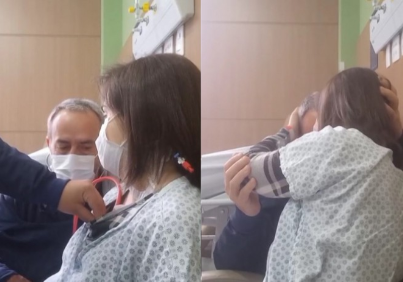 Pai chora ao ouvir coração de filha pela 1ª vez após transplante: VÍDEO