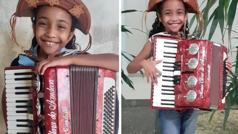 Menina aprende a tocar sanfona aos 6 anos inspirada em Luiz Gonzaga