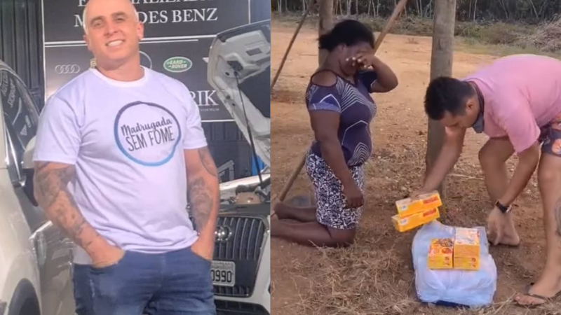 Mulher com fome se ajoelha e chora ao receber comida levada por empresário. VÍDEO