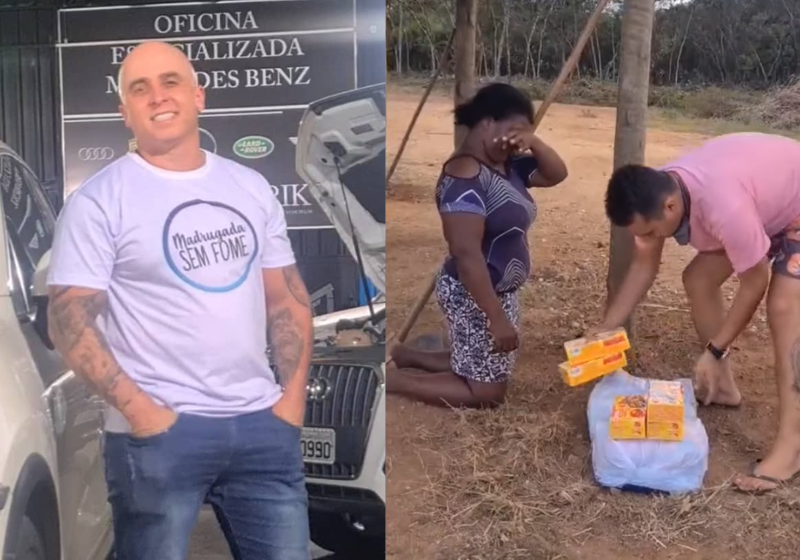 Mulher com fome se ajoelha e chora ao receber comida levada por empresário. VÍDEO