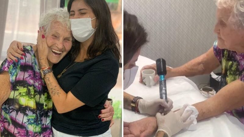 Vovó faz a 1ª tatuagem aos 88 anos e vira sucesso na web. VÍDEO
