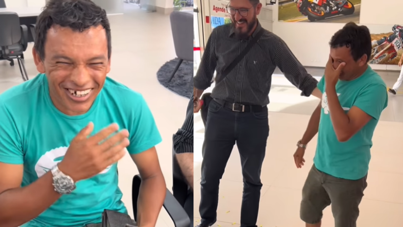 Patrão faz supresa, dá moto de presente a funcionário e vídeo emociona!