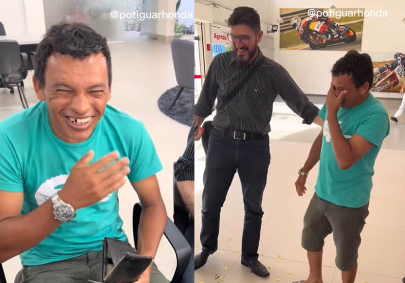 Patrão faz supresa, dá moto de presente a funcionário e vídeo emociona!
