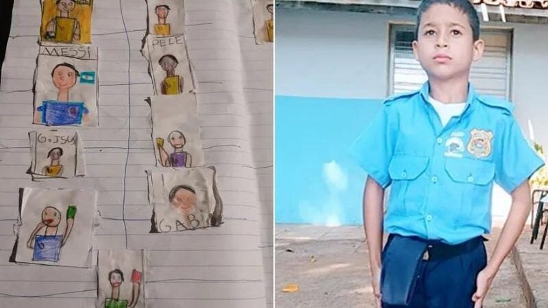 Sem dinheiro, menino desenha próprio álbum da Copa e emociona internautas