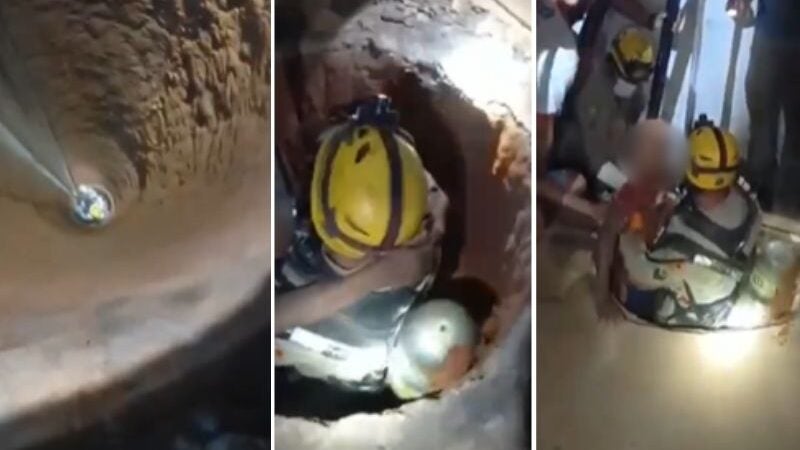Bombeiros resgatam menino de 12 que caiu em poço de 25 metros. VÍDEO