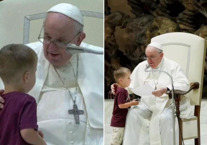 Papa Francisco faz cafuné em menino que invadiu cerimônia. VÍDEO