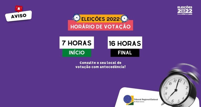 Em Mato Grosso horário de votação será das 7h às 16h