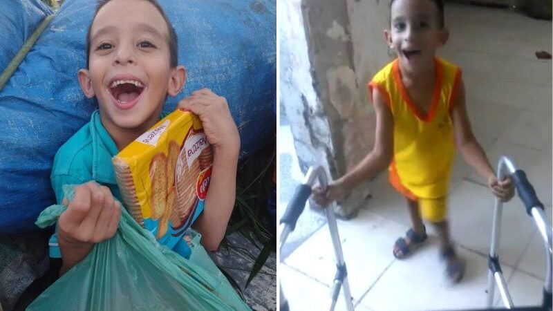 Após viralizar, menino que anda com cadeira de plástico ganha andador de internauta